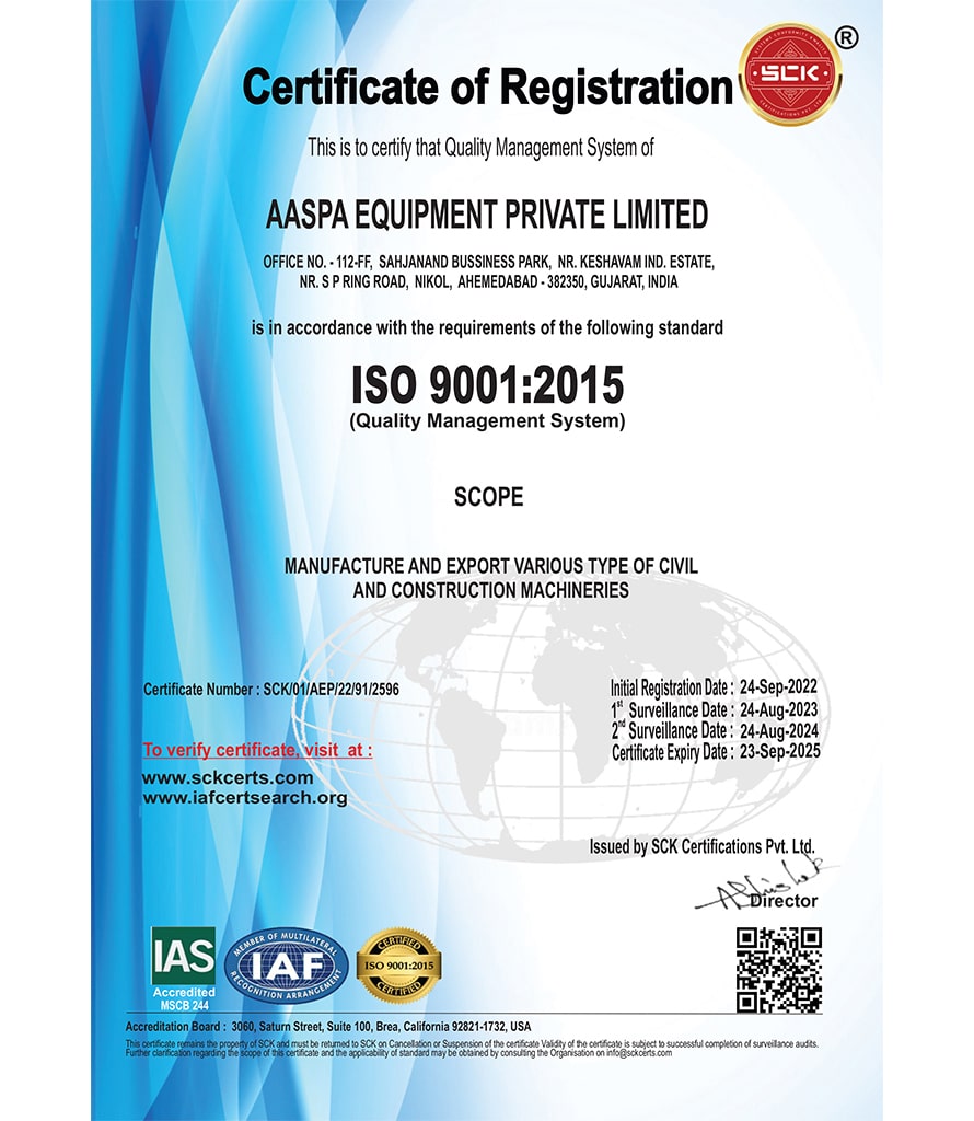 AASPA EQUIPMENT PRIVATE LIMITED 9001