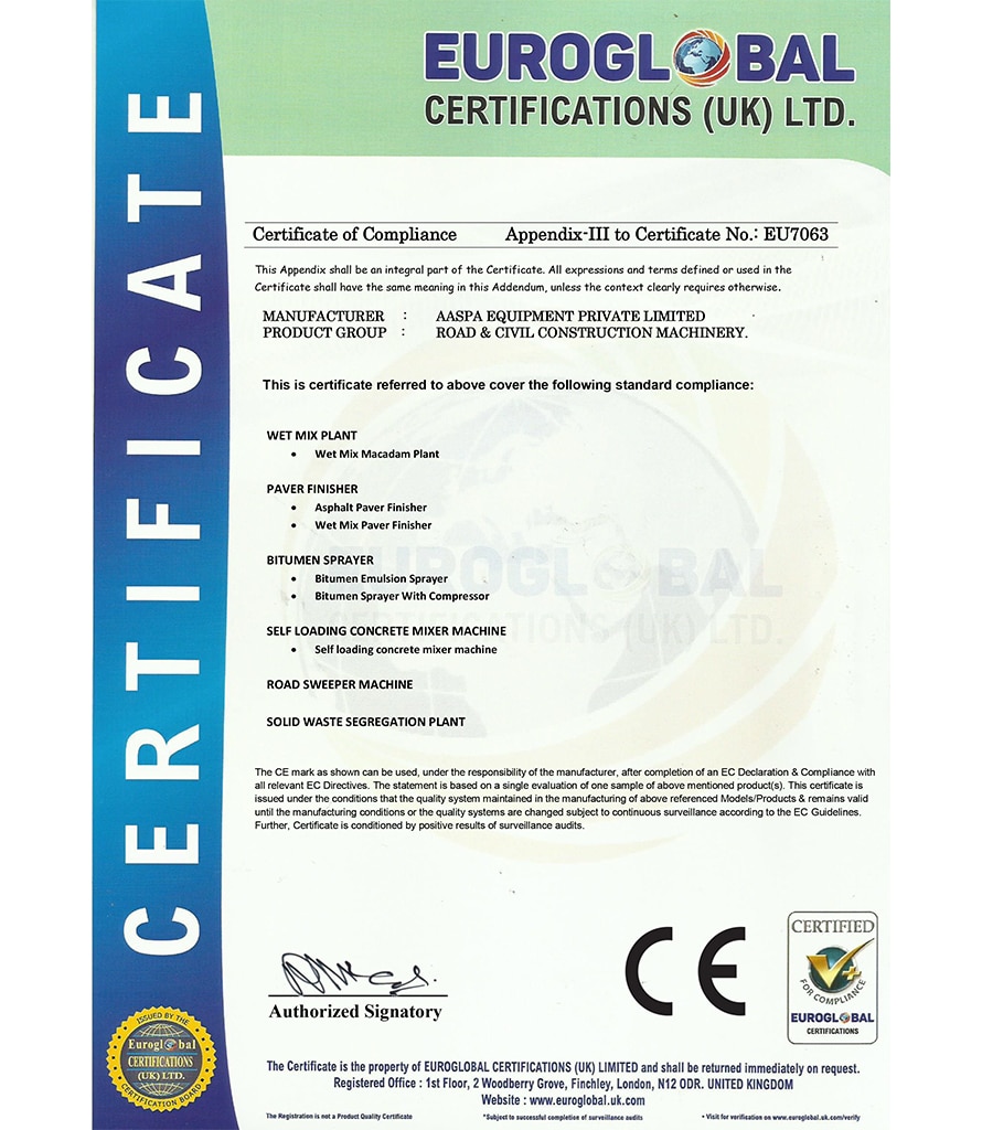 Asphalt Batch Mix Plant EU7063 Certificate in Batswana